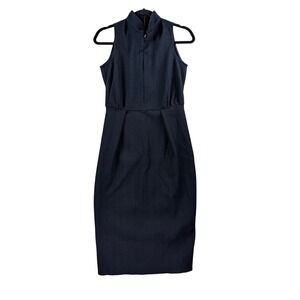 Closet London Sheath Dress US 4 Little Black Dress Textured High Neck Midi